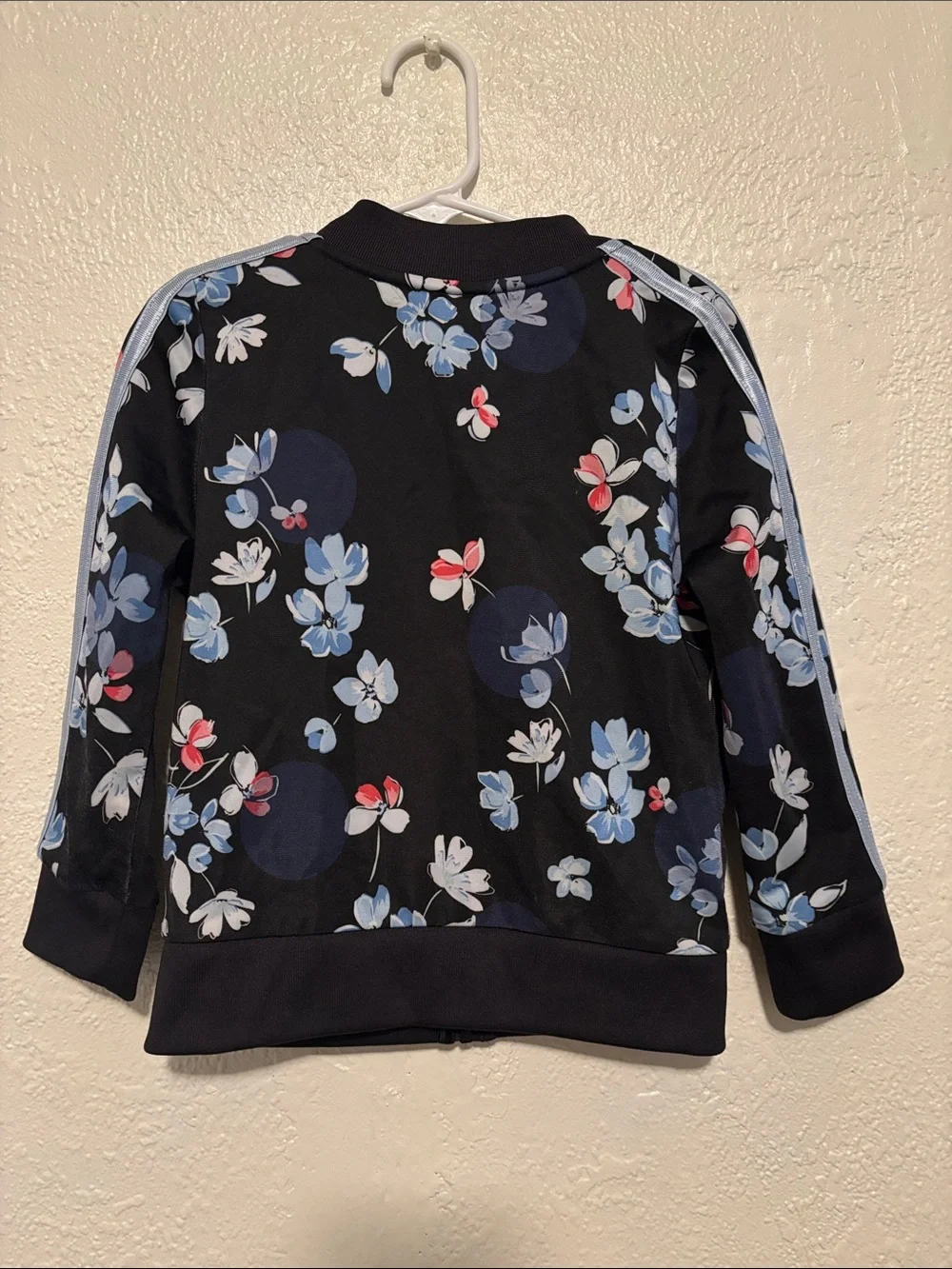 adidas Black Floral Track Jacket with Blue and Pink Accents